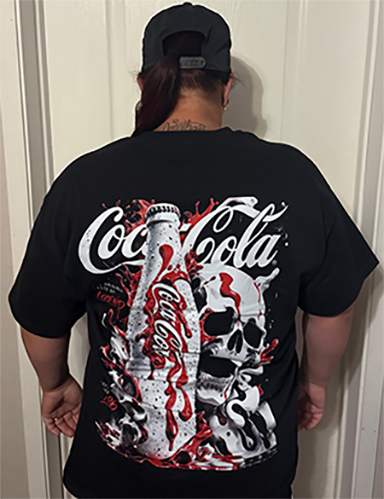 Stylish Coke skull t-shirt featuring oversized Coca-Cola skull design and logo on the back in black.